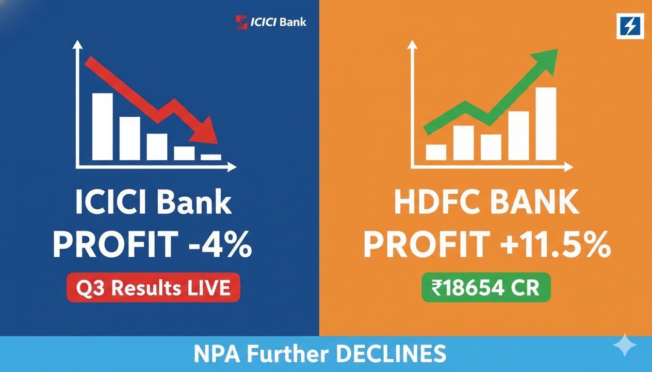 ICICI और HDFC बैंक के Q3 फाइनेंशियल रिजल्ट्स का ग्राफिक रिप्रेजेंटेशन