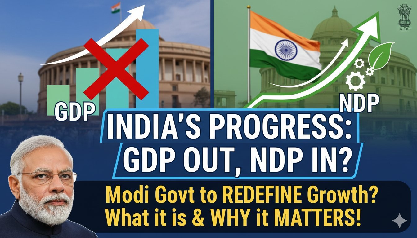 भारत की अर्थव्यवस्था में GDP से NDP की ओर बदलाव दिखाती ग्राफिकल इमेज