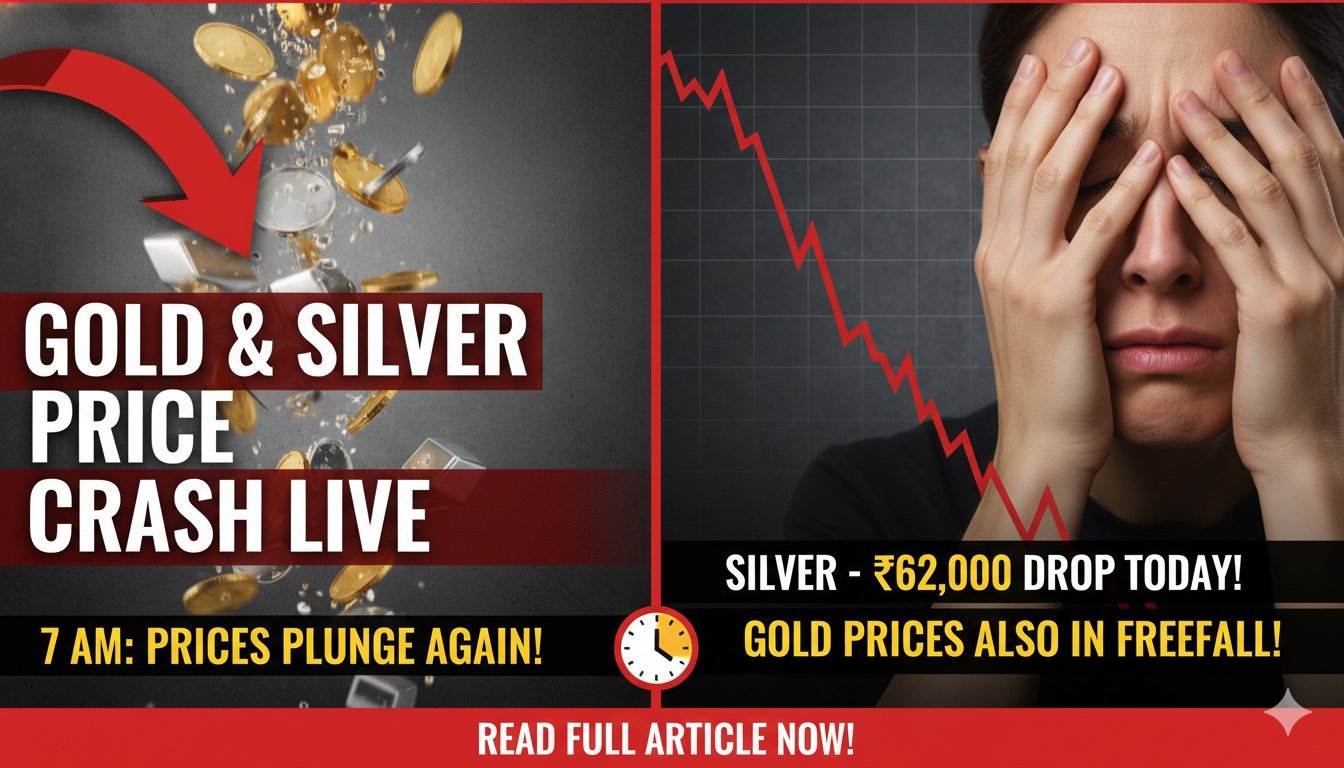 सोने और चांदी की कीमतों में भारी गिरावट दिखाता ग्राफ, एमसीएक्स पर लाइव क्रैश