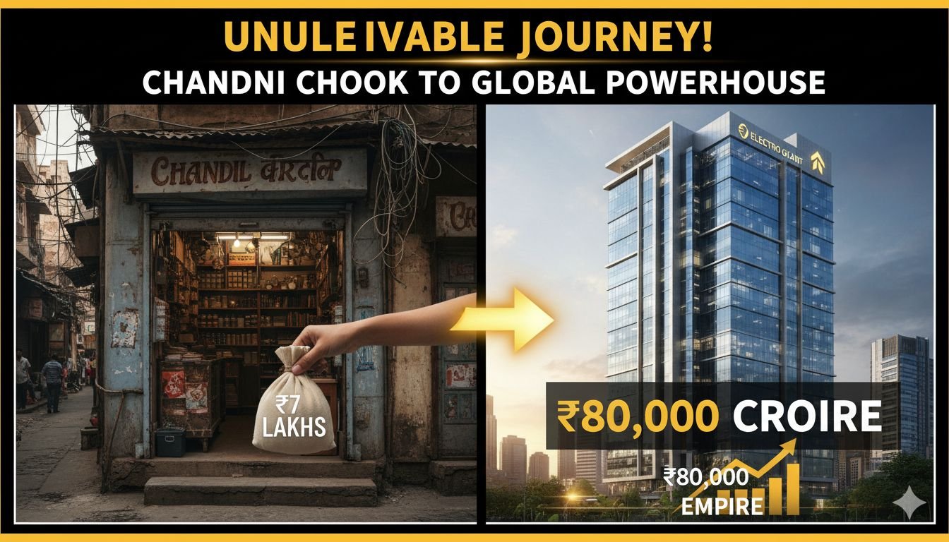 चांदनी चौक की पुरानी इलेक्ट्रिकल दुकान से हवेल्स इंडिया की आधुनिक मुख्यालय तक का प्रतीकात्मक चित्र