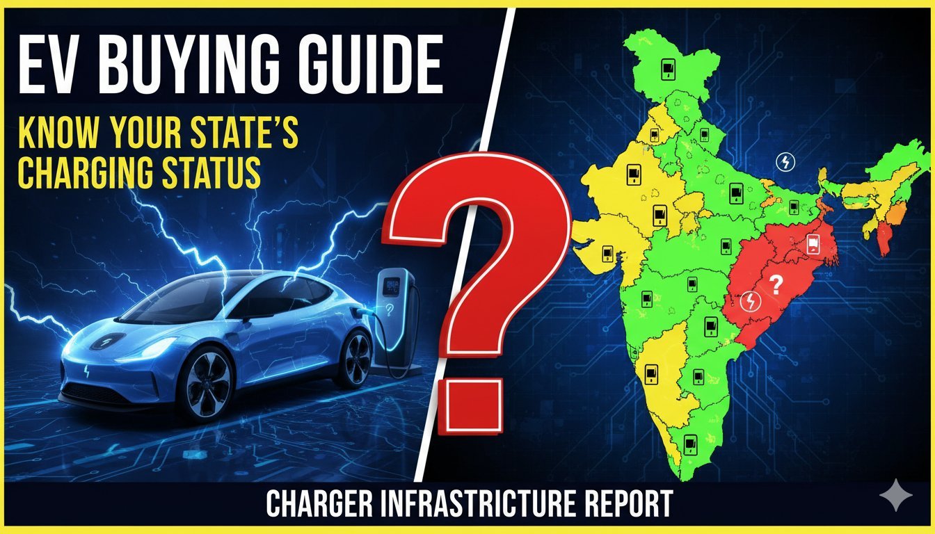 भारत के विभिन्न राज्यों में EV चार्जिंग स्टेशनों का मैप दिखाता हुआ ग्राफिक, कर्नाटक और महाराष्ट्र हाइलाइटेड