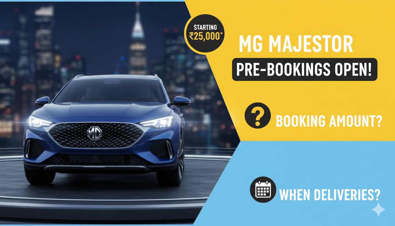 MG Majestor फुल-साइज एसयूवी का फ्रंट व्यू, बोल्ड ग्रिल और LED हेडलाइट्स के साथ