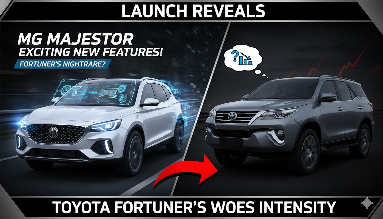 MG Majestor SUV का बोल्ड फ्रंट ग्रिल और LED DRLs वाला टीजर व्यू