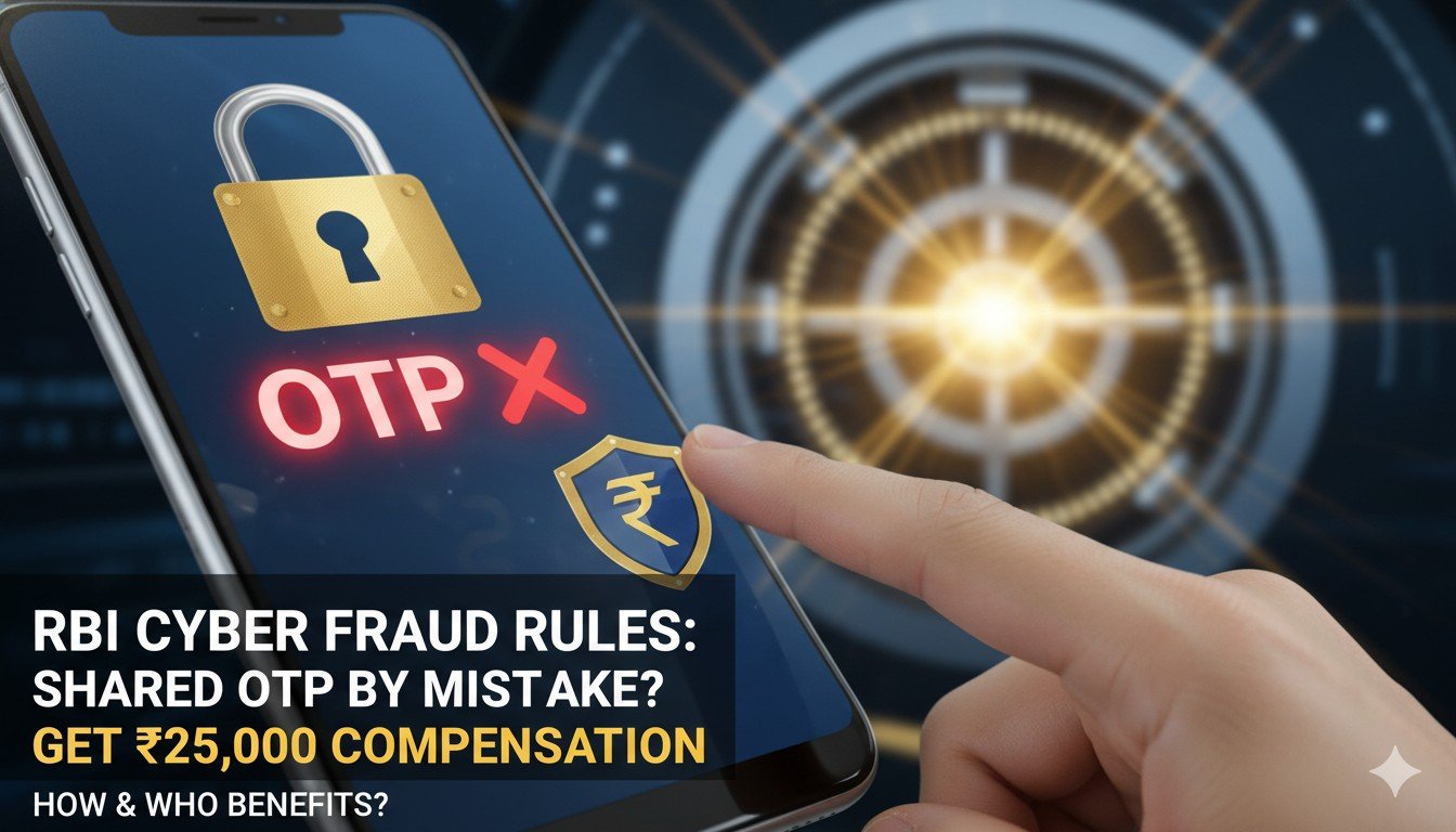 आरबीआई लोगो के साथ साइबर फ्रॉड अलर्ट का ग्राफिक, जिसमें OTP और ₹25,000 का उल्लेख