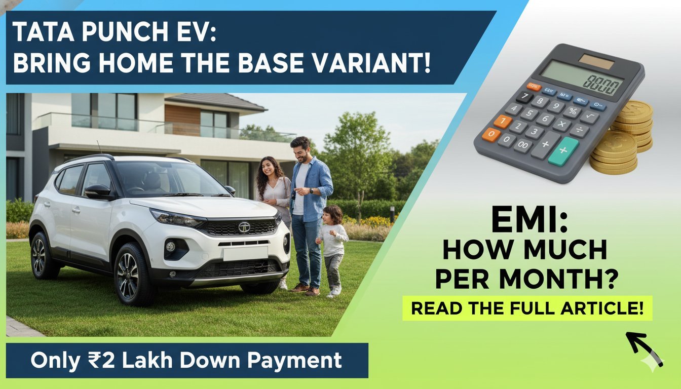 Tata Punch EV base variant in pristine white color parked on urban road