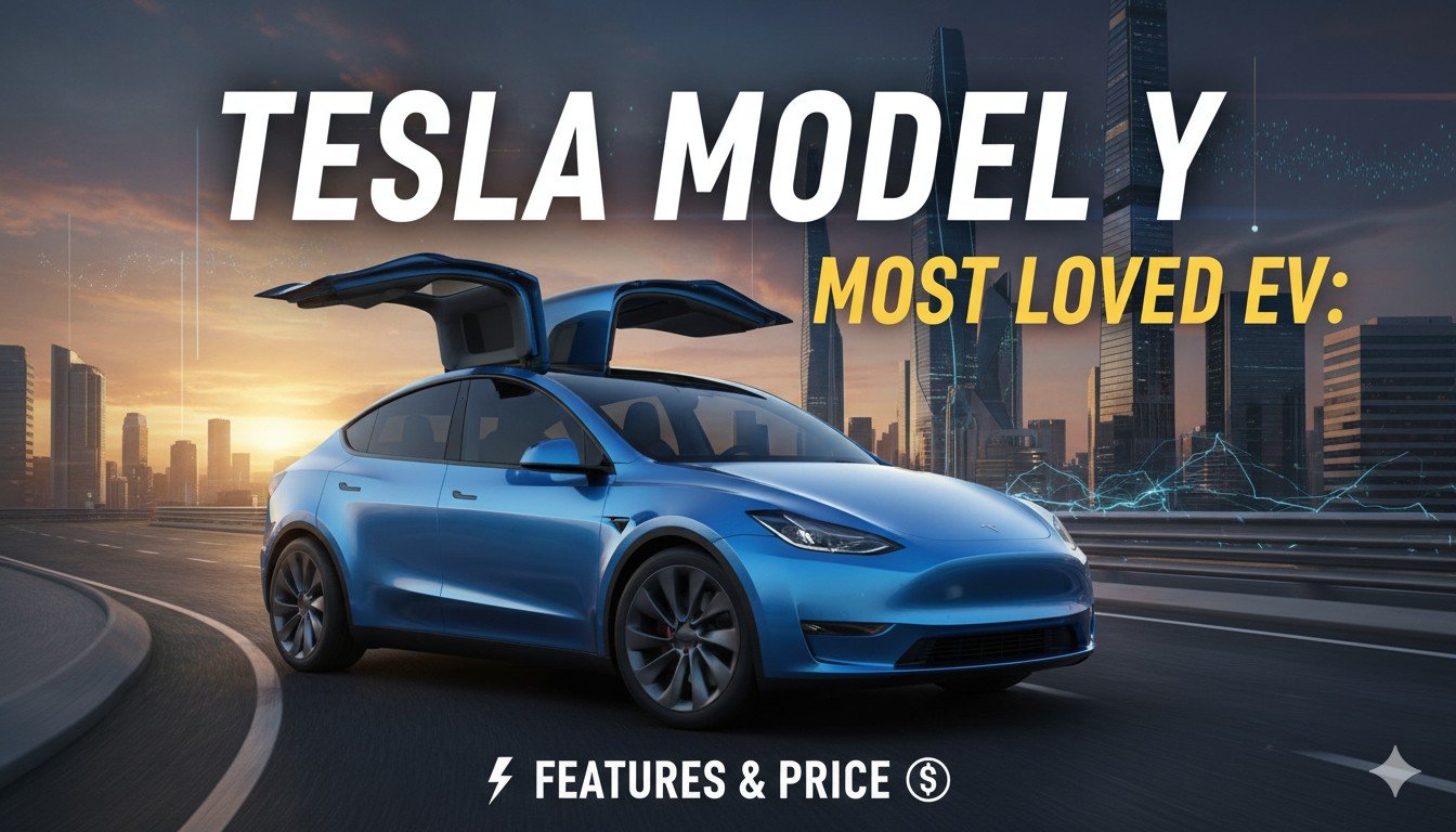 टेस्ला Model Y इलेक्ट्रिक SUV भारत में लॉन्च, ग्रे कलर में फ्रंट व्यू दिखाता हुआ