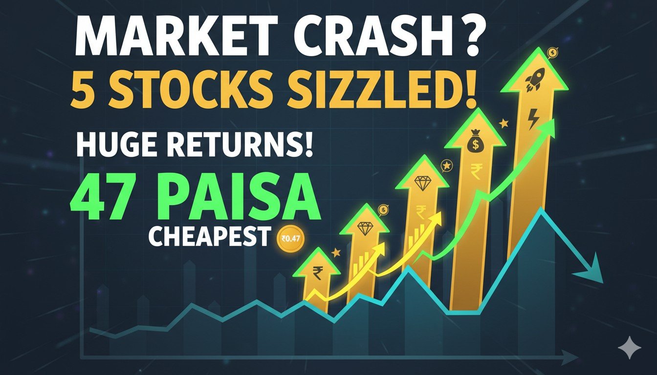 बाजार गिरावट के बीच चमकते टॉप गेनर शेयरों का ग्राफिकल प्रतिनिधित्व, जिसमें GE Power और Engineers India जैसे नाम हाइलाइट