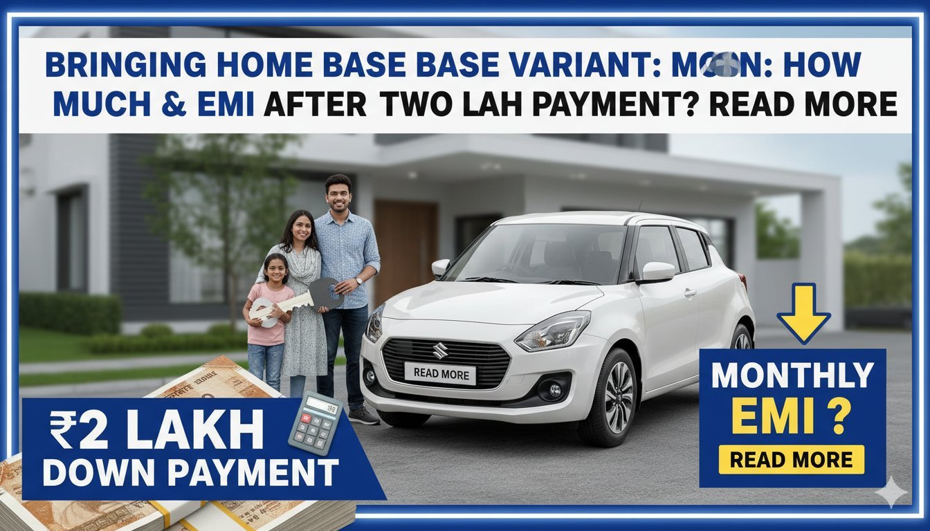 मारुति स्विफ्ट बेस वेरिएंट LXi की फ्रंट प्रोफाइल, 2 लाख डाउन पेमेंट पर EMI कैलकुलेशन के साथ