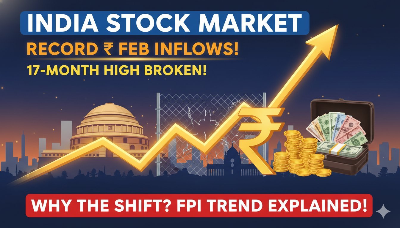 विदेशी पोर्टफोलियो निवेशक भारतीय शेयर बाजार में निवेश करते हुए, फरवरी 2026 में रिकॉर्ड प्रवाह दिखाते हुए ग्राफ