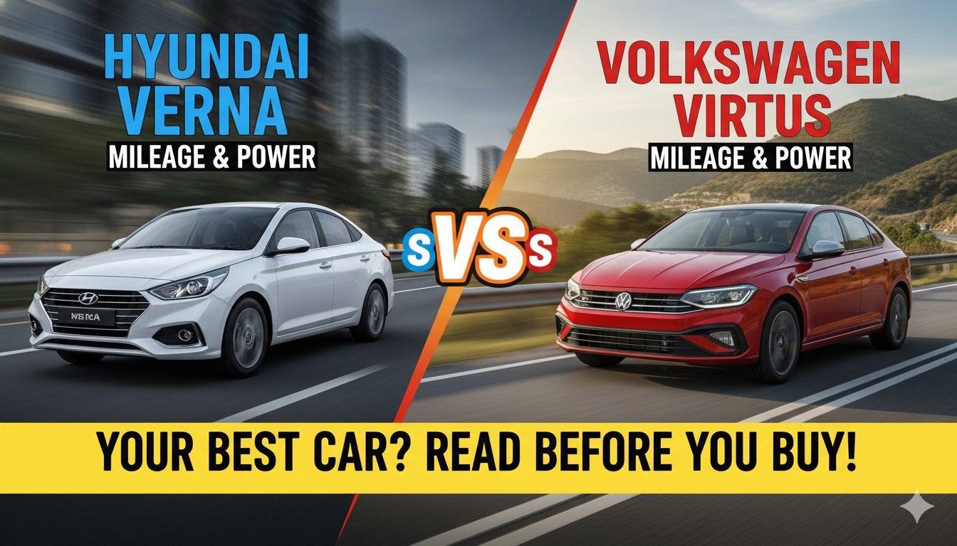 Hyundai Verna और Volkswagen Virtus की साइड बाय साइड तुलना, माइलेज और पावर हाइलाइट के साथ