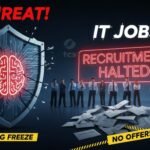 भारतीय आईटी जॉब्स पर AI का प्रभाव दिखाता ग्राफिक, TCS और Tech Mahindra लोगो के साथ छंटनी और हायरिंग फ्रीज की इमेज