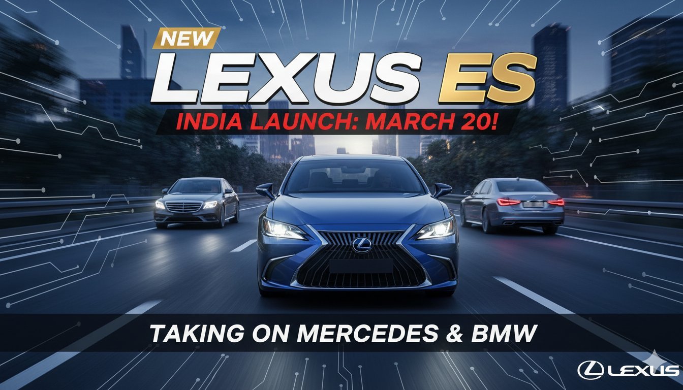नई जनरेशन Lexus ES लग्जरी सेडान फ्रंट व्यू, शार्प डिजाइन और LED हेडलैंप्स के साथ