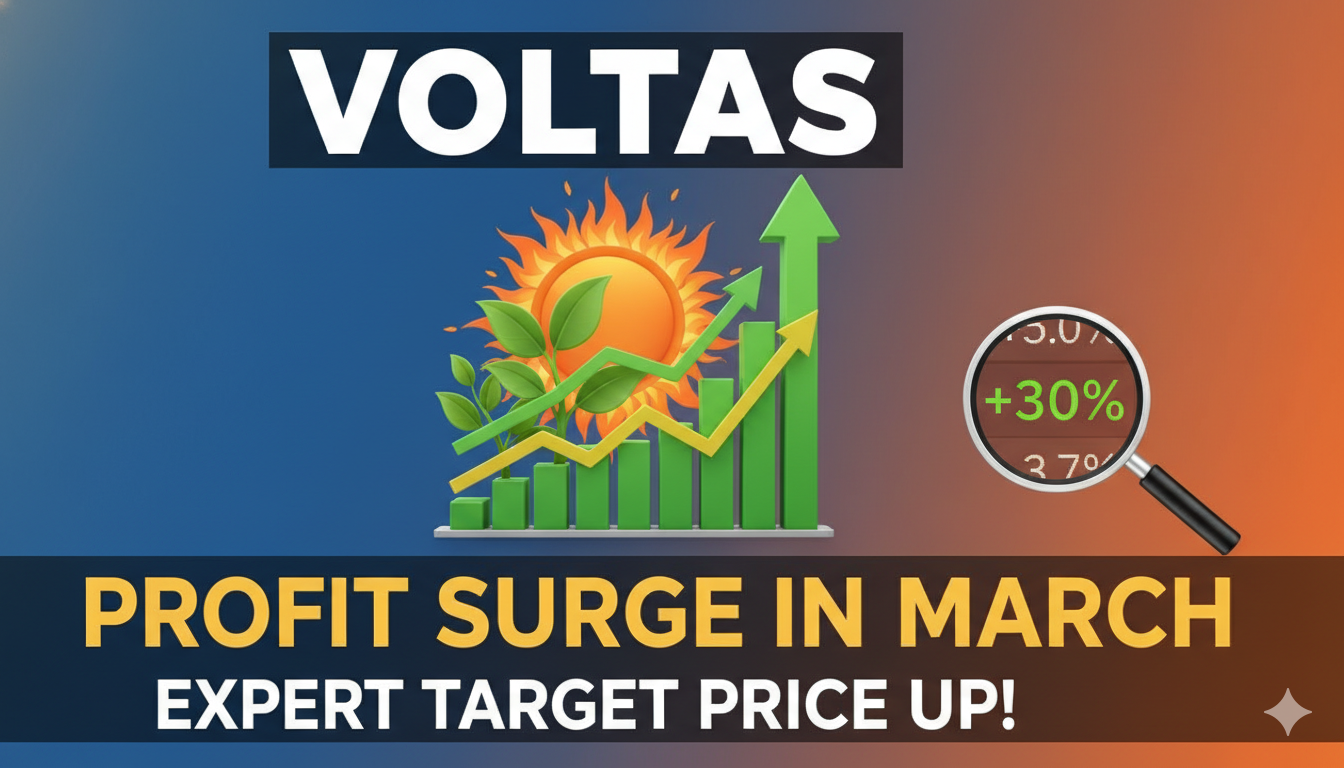 Voltas शेयर प्राइस चार्ट मार्च 2026 में तेजी के साथ, एक्सपर्ट टारगेट प्राइस दिखाते हुए