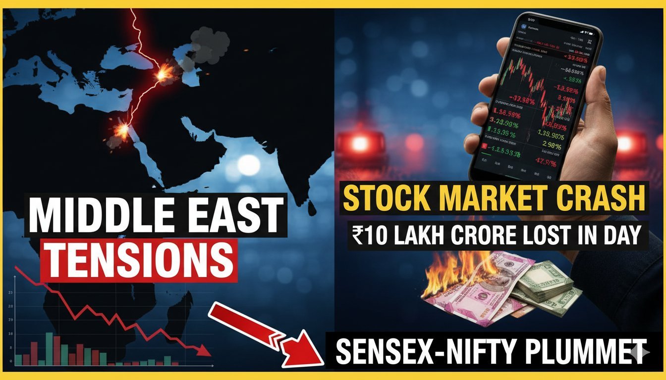 मिडिल ईस्ट तनाव के कारण भारतीय शेयर बाजार में भारी गिरावट, सेंसेक्स और निफ्टी लाल निशान में